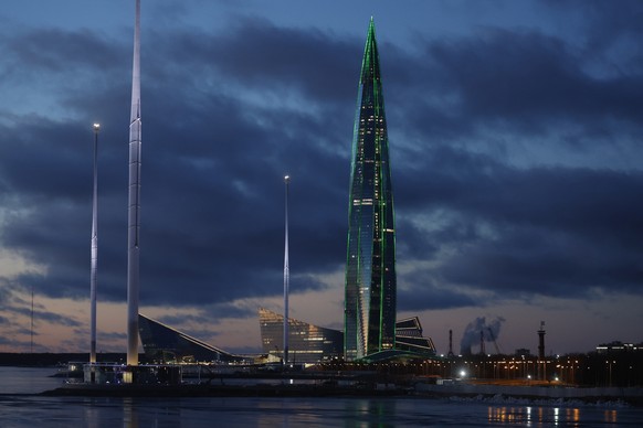epa11799234 A view of the Lakhta Centre, the headquarters of Russian energy giant Gazprom, in St. Petersburg, Russia, 30 December 2024. Russian energy giant Gazprom announced that it will suspend natu ...