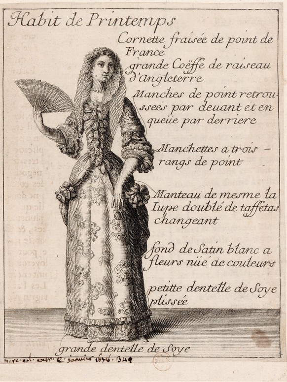 Der 1672 mit dem Einverständnis von Ludwig XIV. gegründete Mercure galant berichtete über Neuigkeiten in Mode, Kultur und Gesellschaft und gilt als Vorläufer der ersten Modezeitschriften. Die detailli ...
