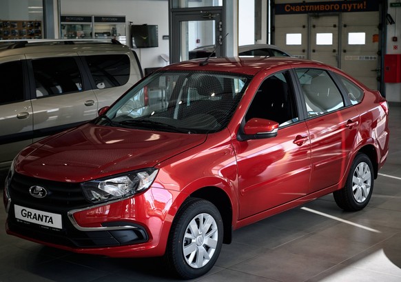 Russia Car Industry Lada 8221950 22.06.2022 A Lada Granta Classic 22 is on display in a showroom of the Lada-Centre Ozerki car dealer in St. Petersburg, Russia. Alexei Danichev / Sputnik St. Petersbur ...