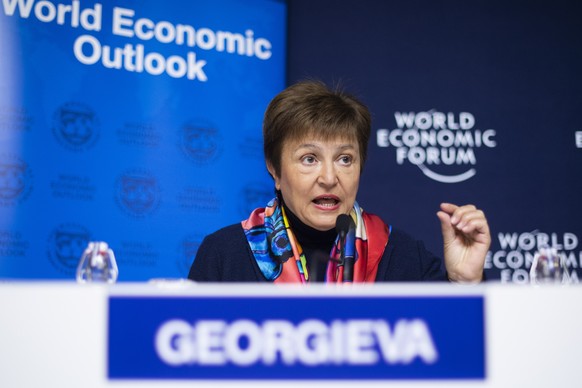 epa08144509 Kristalina Georgieva, Managing Director, International Monetary Fund (IMF), during a press conference regarding the World Economic Outlook Update, prior the 50th annual meeting of the Worl ...