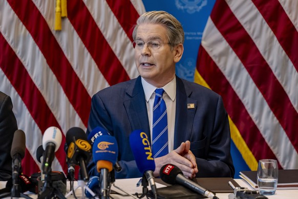 U.S. Secretary of the Treasury Scott Bessent, speaks, during a press conference after two days of closed-door discussions on trade between the United States and China, in Geneva, Switzerland, Monday,  ...