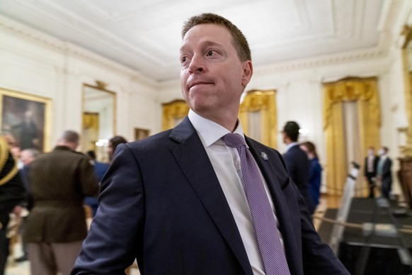 Deputy national security adviser Matthew Pottinger departs after President Donald Trump awards the Medal of Honor to Army Sgt. Maj. Thomas P. Payne in the East Room of the White House, Friday, Sept. 1 ...