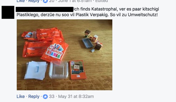 So manche Kunden beschweren sich wegen der Plastik-Bausteine bei der Migros.