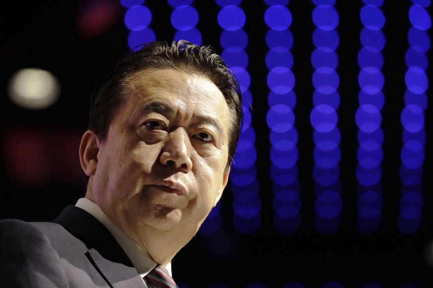 FILE - In this July 4, 2017 file photo, Interpol President, Meng Hongwei, delivers his opening address at the Interpol World congress in Singapore. A French judicial official says Friday Oct.5, 2018 t ...