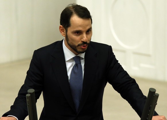 Berat Albayrak, the son-in-law of Turkey&#039;s President Recep Tayyip Erdogan and a newly elected legislator, takes his oath during the Turkish parliaments first session in Ankara, Turkey, on Tuesda ...