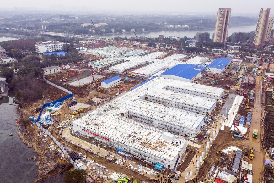 The Huoshenshan temporary field hospital under construction is seen as it nears completion in Wuhan in central China's Hubei Province, Sunday, Feb. 2, 2020. The Philippines on Sunday reported the ...