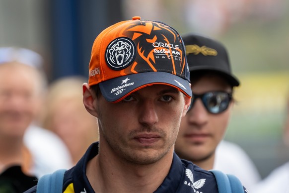 epa11490075 Red Bull Racing driver Max Verstappen of Netherlands arrives to paddock before the Formula One Hungarian Grand Prix at the Hungaroring circuit, in Mogyorod, near Budapest, 21 July 2024. EP ...