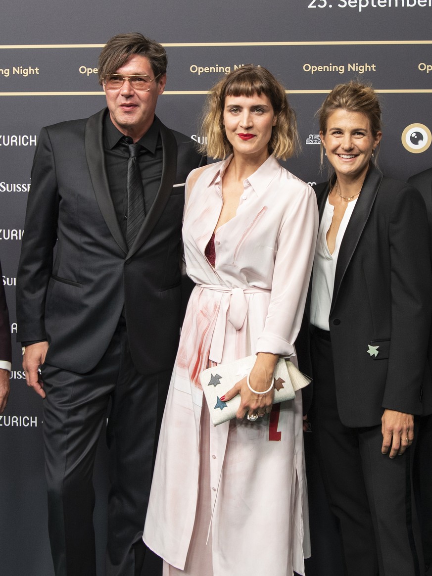 ZFF Director Christian Jungen, from left, Michael Steiner, Reto Schaerli, Daniela Widmer, David Och, pose on the Green Carpet for the Opening Night of the 17th Zurich Film Festival (ZFF) in Zurich, Sw ...