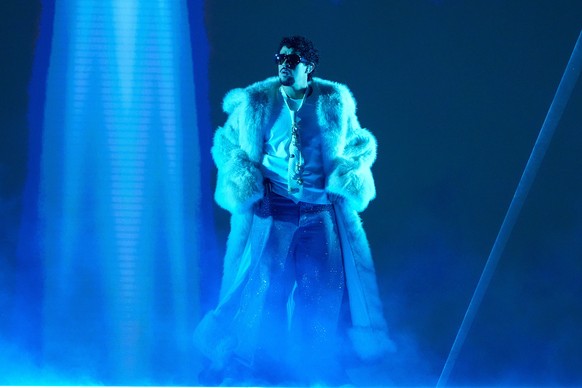 Bad Bunny performs during the iHeartRadio Music Awards in Los Angeles on March 17, 2025. (AP Photo/Chris Pizzello)
Bad Bunny