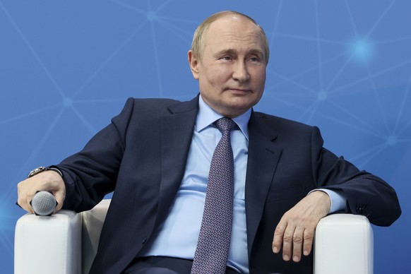 Russian President Vladimir Putin attends a meeting with young entrepreneurs and startup developers on the eve of the St. Petersburg International Economic Forum (SPIEF), at the Technograd Training Com ...
