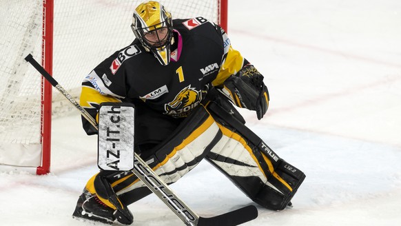 Ajoies Torhueter Tim Wolf beim Eishockey-Qualifikationsspiel der National League zwischen dem HC Ajoie und den ZSC Lions in der Raiffeisen Arena in Porrentruy, am Freitag, 29. Oktober 2021. (KEYSTONE/ ...