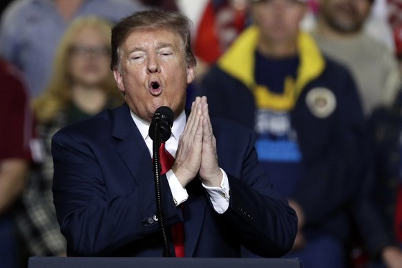 In this Feb. 11, 2019, photo, President Donald Trump speaks during a rally at the El Paso County Coliseum in El Paso, Texas. In tweets, public remarks and private conversations, Trump is making clear  ...