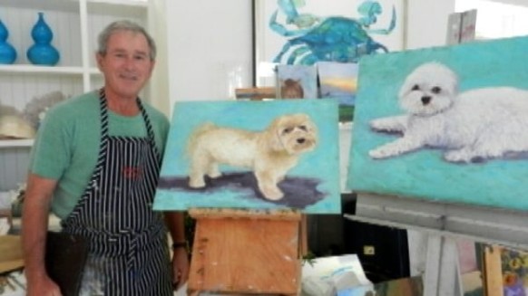 George W. Bush und seine ersten Gehversuche als Maler.