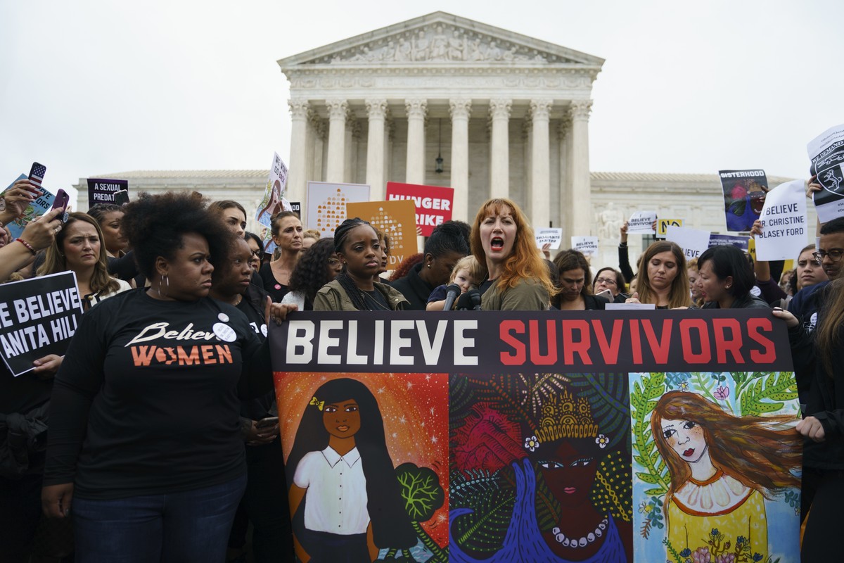 Protesters with Women's March and others gather in front of the Supreme Court on Capitol Hill in Washington, Monday, Sept. 24, 2018. A second allegation of sexual misconduct has emerged against J ...