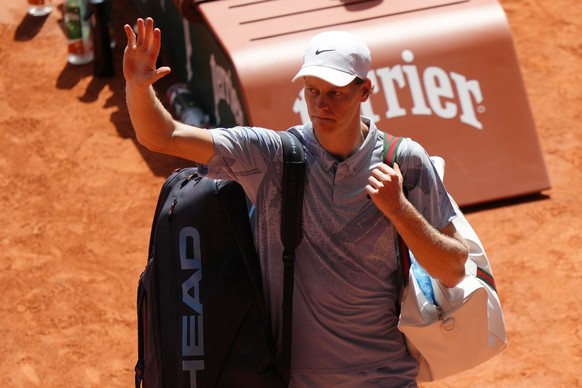Jannik Sinner of Italy gestures as he leaves the court after the second round men's singles tennis match against Juan Manuel Cerundolo of Argentina at the French Open tennis tournament in Paris,  ...