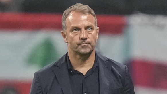 Germany's head coach Hansi Flick reacts during the World Cup group E soccer match between Costa Rica and Germany at the Al Bayt Stadium in Al Khor, Qatar, Thursday, Dec. 1, 2022. (AP Photo/Matthi ...