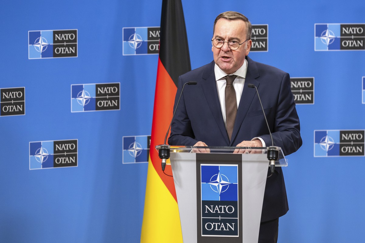 Germany's Defense Minister Boris Pistorius attends a news conference after a meeting of the Ukraine Defence Contact Group at NATO headquarters in Brussels, Friday, April 11, 2025. (AP Photo/Geert ...