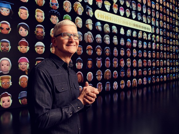 epa09253837 A handout photo made available by Apple showing Apple CEO Tim Cook greets millions of developers around the world at Apple&#039;s Worldwide Developers Conference at Apple Park in Cupertino ...