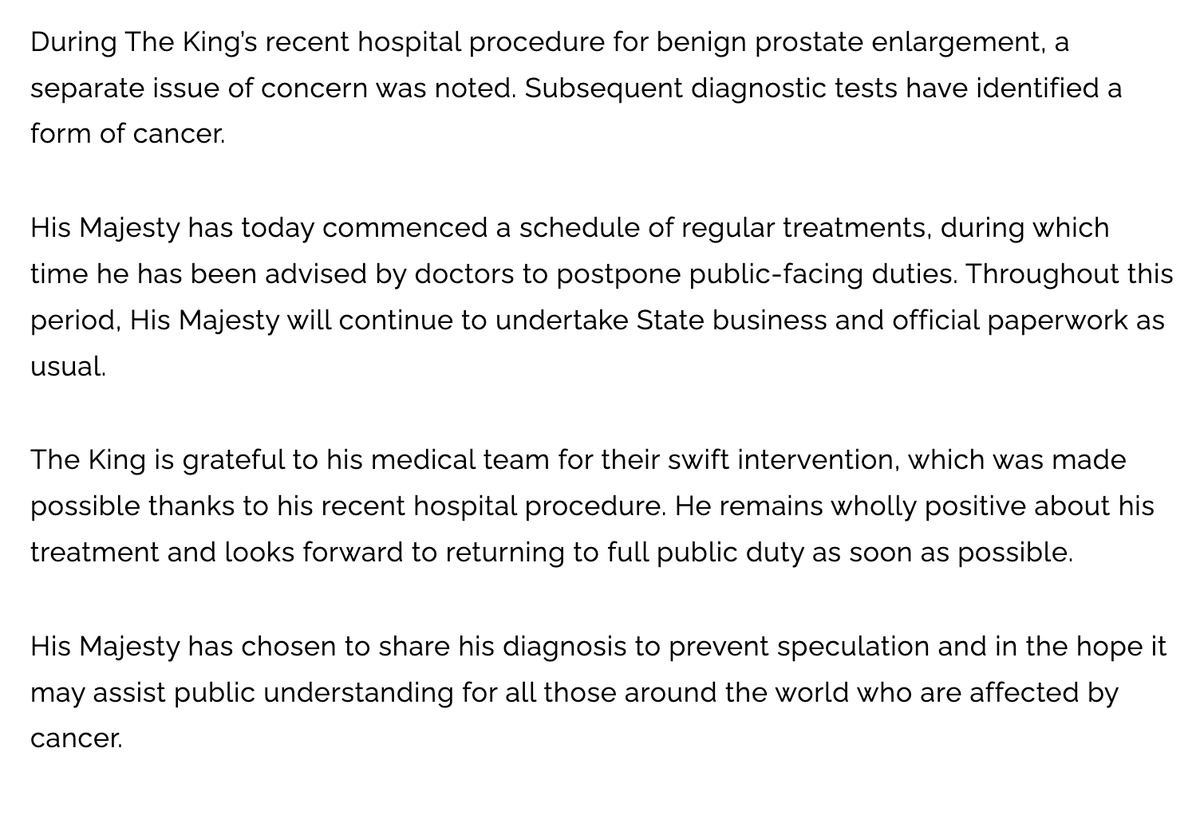 King Charles hat Krebs: Press release statement royal family