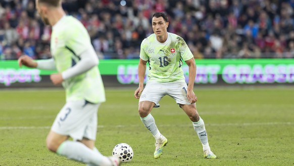 Switzerland's Vincent Sierro, in action during a friendly soccer match between Norway and Switzerland at the Ullevaal Stadium in Oslo, Norway, Tuesday, March 31, 2026. (KEYSTONE/Cyril Zingaro)