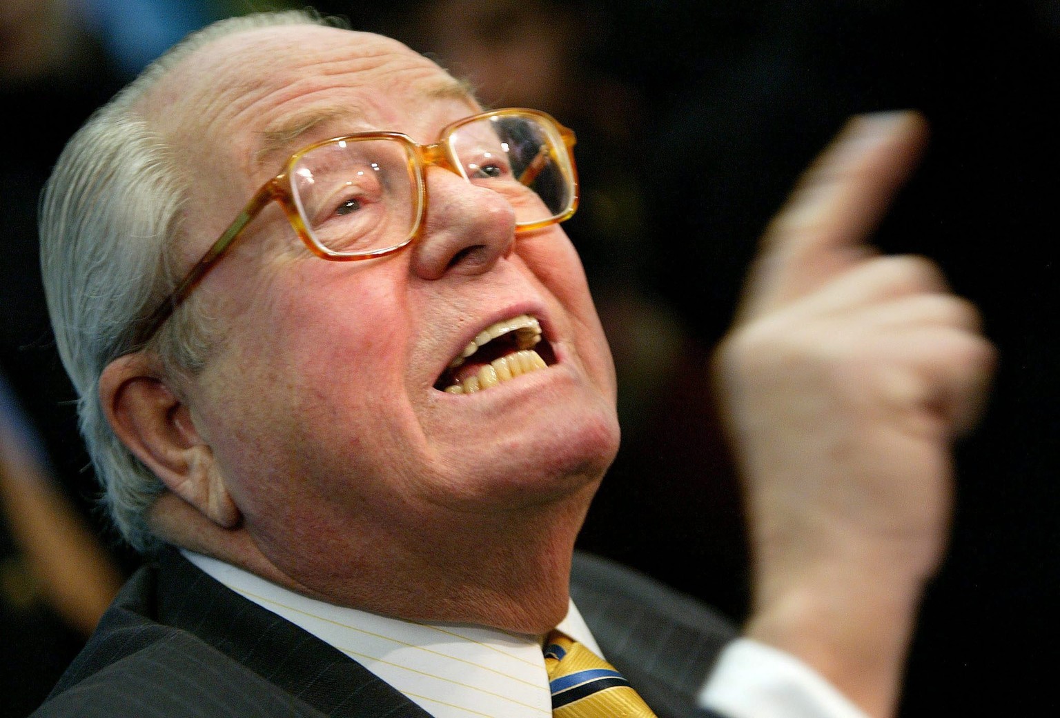 epa05246264 (FILE) A file picture dated 24 February 20014 shows Jean-Marie Le Pen, then leader of the far-right National Front during a news conference at Saint Cloud, near Paris, France. According to ...