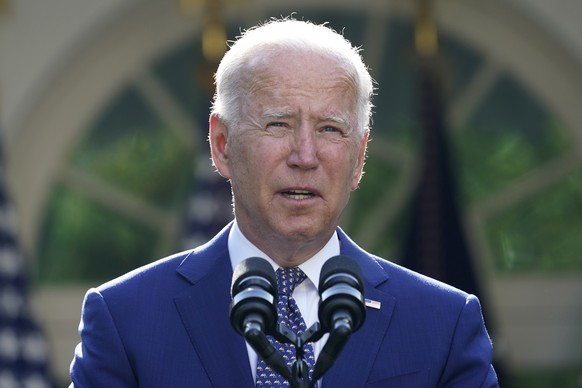 President Joe Biden speaks before signing a bill in the Rose Garden of the White House, in Washington, Thursday, Aug. 5, 2021, that awards Congressional gold medals to law enforcement officers that pr ...