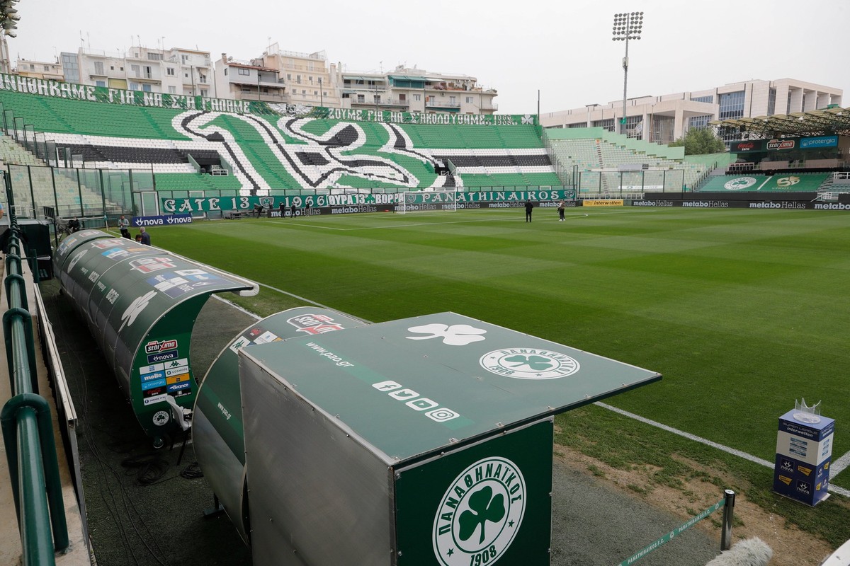 Panathinaikos F.C. v Aris Thessaloniki F.C. Super League Greece A general view of Apostolos Nikolaidis Stadium before the start of the match between Panathinaikos F.C. and of Aris Thessaloniki F.C. fo ...