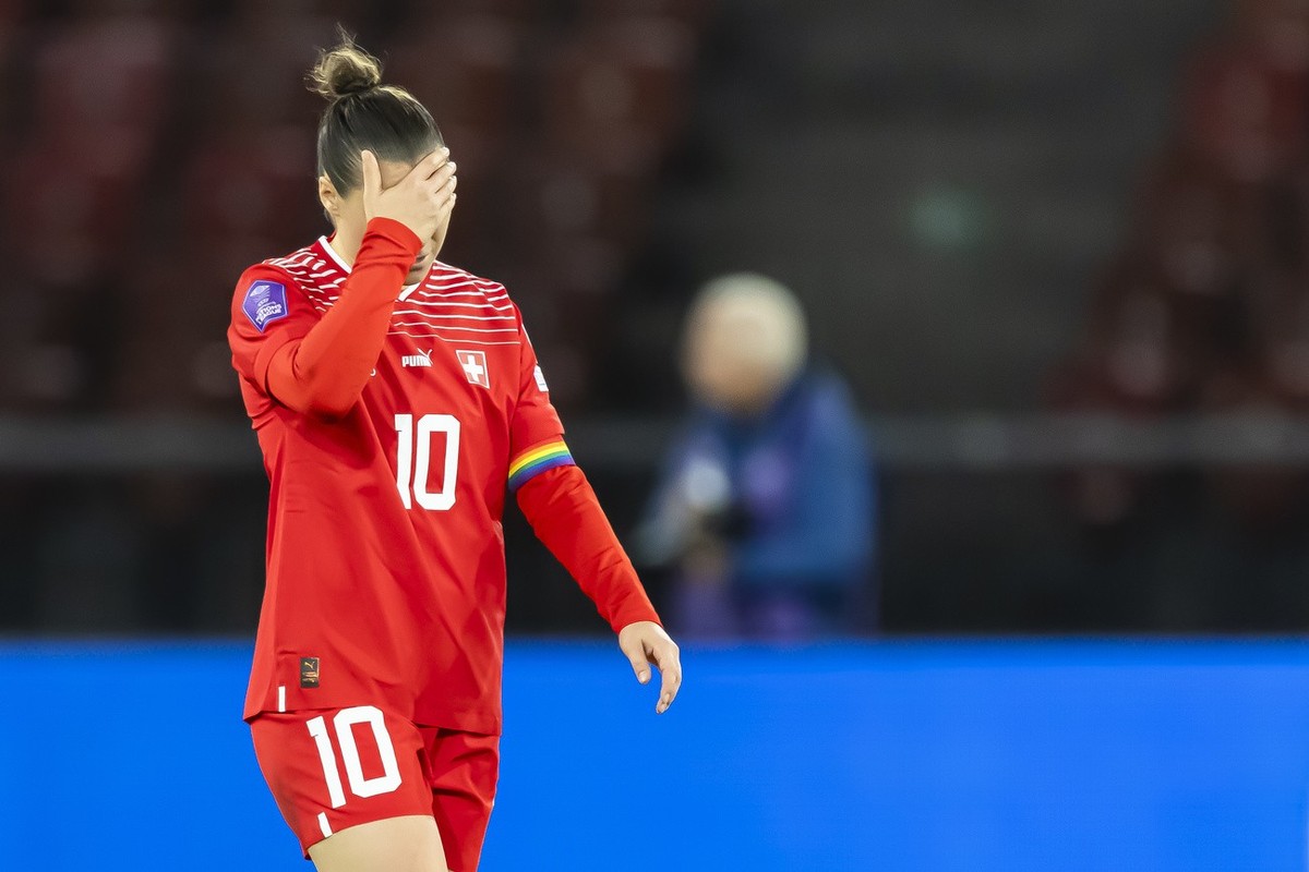 Switzerland's forward Ramona Bachmann reacts during the UEFA Nations League women's soccer match between Switzerland and Spain at the Letzigrund stadium in Zurich, Switzerland, on Tuesday Oc ...
