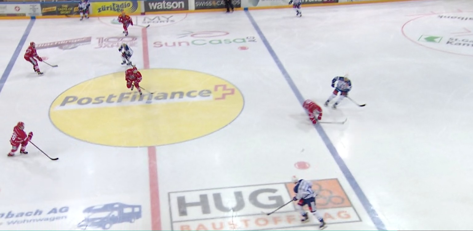 Bei Rapperswil (rot) macht im Idealfall ein Mann Druck auf den scheibenführenden Spieler, die anderen stellen die neutrale Zone zu.