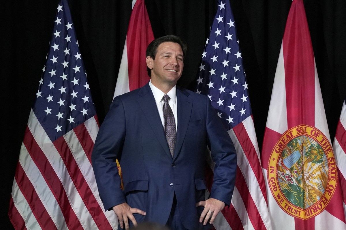 Florida Gov. Ron DeSantis looks on after announcing a proposal for Digital Bill of Rights, Wednesday, Feb. 15, 2023, at Palm Beach Atlantic University in West Palm Beach, Fla. (AP Photo/Wilfredo Lee)
