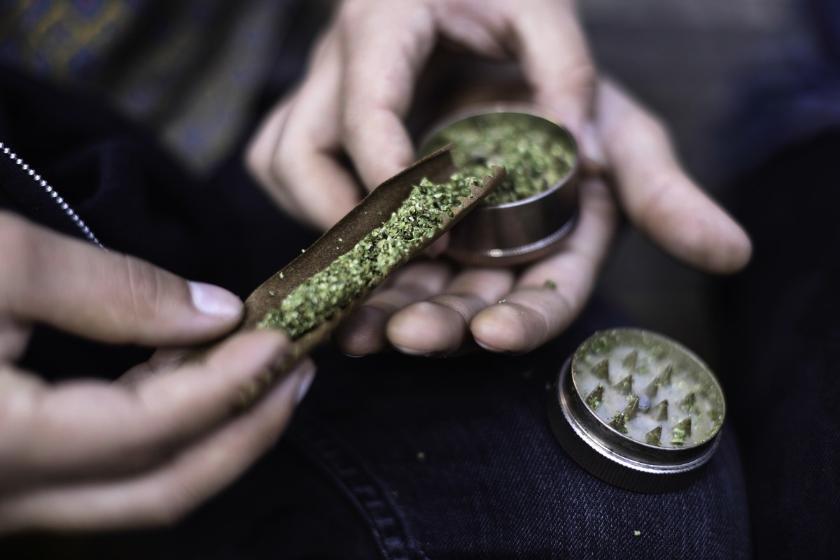 epa06713980 A man prepares a cannabis joint during a march in favor of marijuana in Santiago, Chile, 05 May 2018. Some 80,000 people marched today along Santiago's main avenue in a demonstration  ...