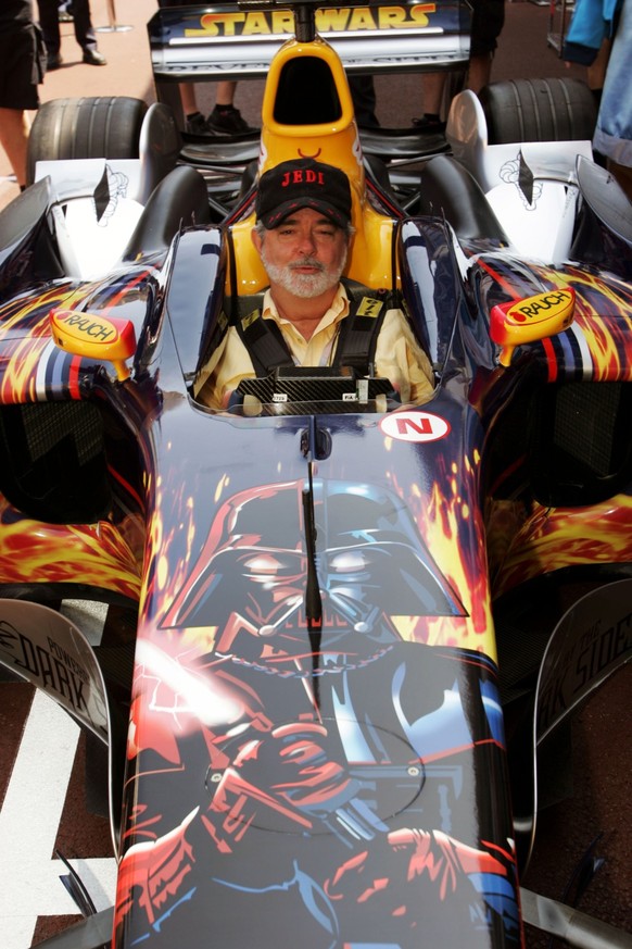 George Lucas USA Star Wars creator in the Red Bull Racing RB1.  Formula 1 World Championship, World Championship, World Championship Rd6, Monaco Grand Prix, Monte Carlo, Monaco, May 20, 2005. DIGITAL IMAGE ATTENTION TO...