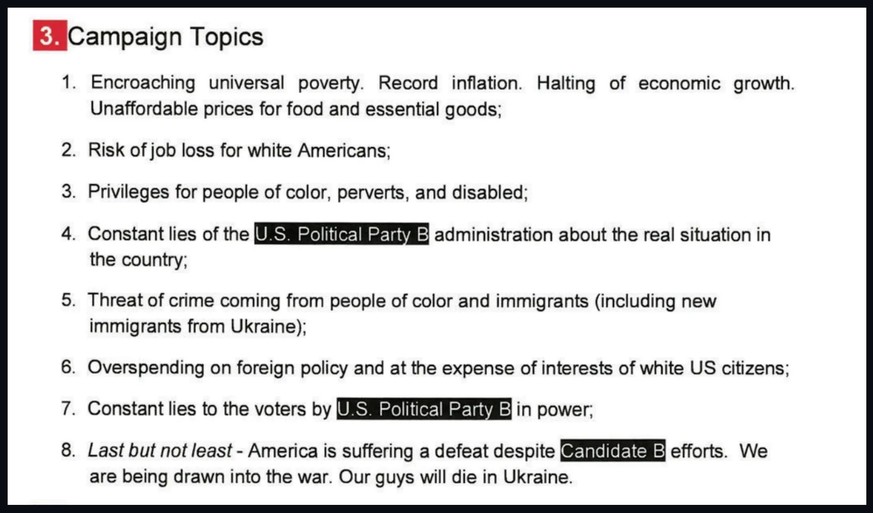 Auszug aus dem russischen Agenda-Dokument zur Beeinflussung der US-Präsidentenwahl.