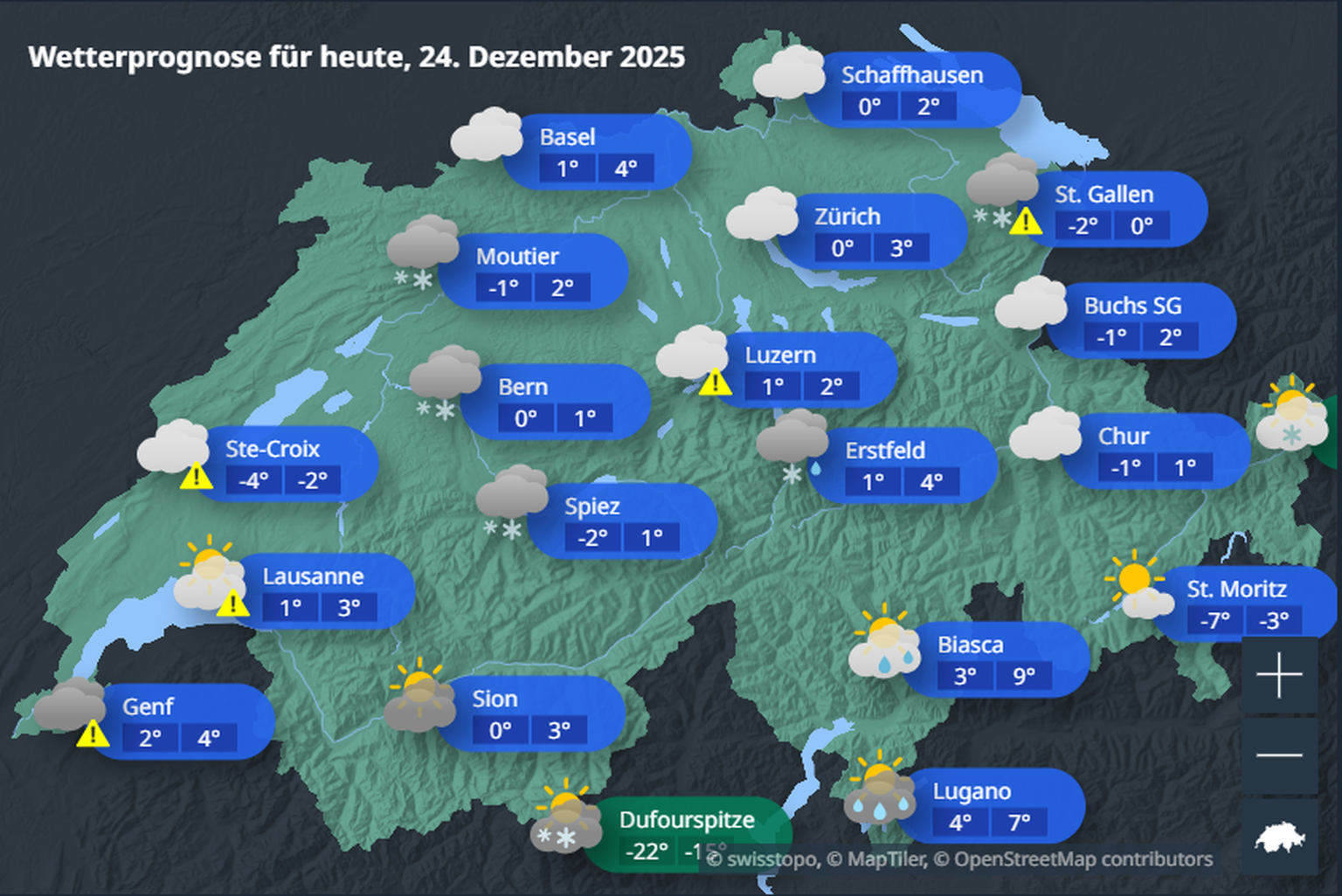 Heute wird es kalt und bewölkt.