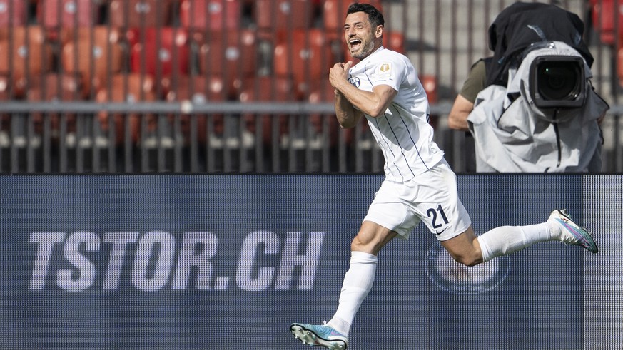 Zuerichs Blerim Dzemaili jubelt nach seinem 2:1 Tor im Fussball Meisterschaftsspiel der Super League zwischen dem FC Zuerich und dem Grasshopper Club Zuerich im Letzigrund, am Sonntag, 21. Mai 2023 in ...