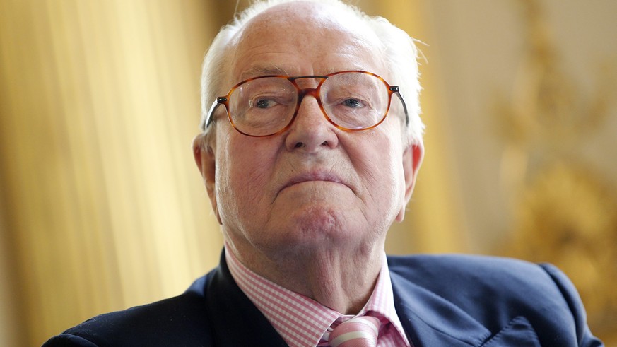 epa05246271 (FILE) A file photo from April 22, 2014 shows Hormer National Front (FN) chairman Jean-Marie Le Pen attending a press conference of his daughter and FN party chairman, Mari…