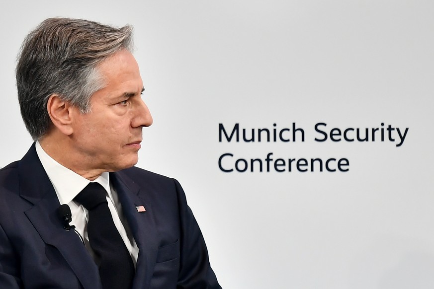 epa10475160 US Secretary of State Antony Blinken speaks during the the 59th Munich Security Conference (MSC) in Munich, Germany, 18 February 2023. More than 500 high-level international decision-maker ...