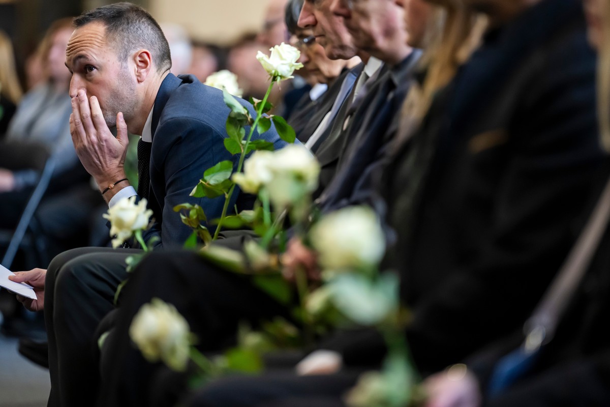State Councillor and president of the Council of State of the Canton of Valais Mathias Reynard reacts during the official commemorative ceremony for the victims of the deadly fire at the "Le Cons ...
