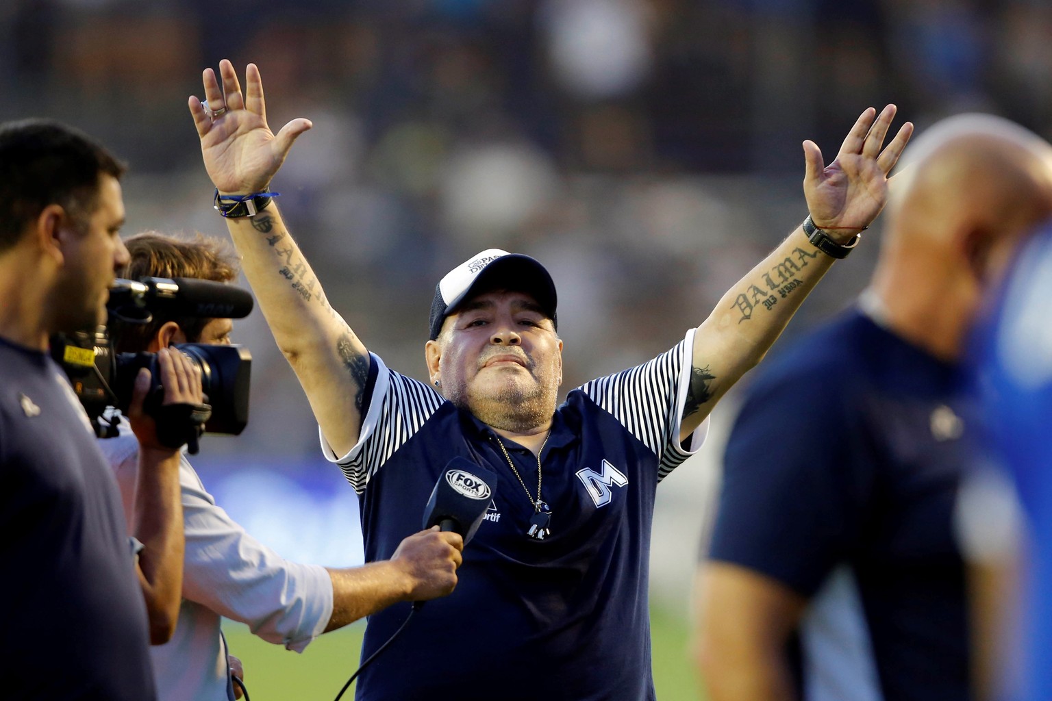 epa08841519 (FILE) - Former Argentinian soccer player Diego Armando Maradona, during a game at the Juan Carmelo Zerilo stadium, in La Plata, Argentina, 09 February 2020 (reissued 25 November 2020). Di ...