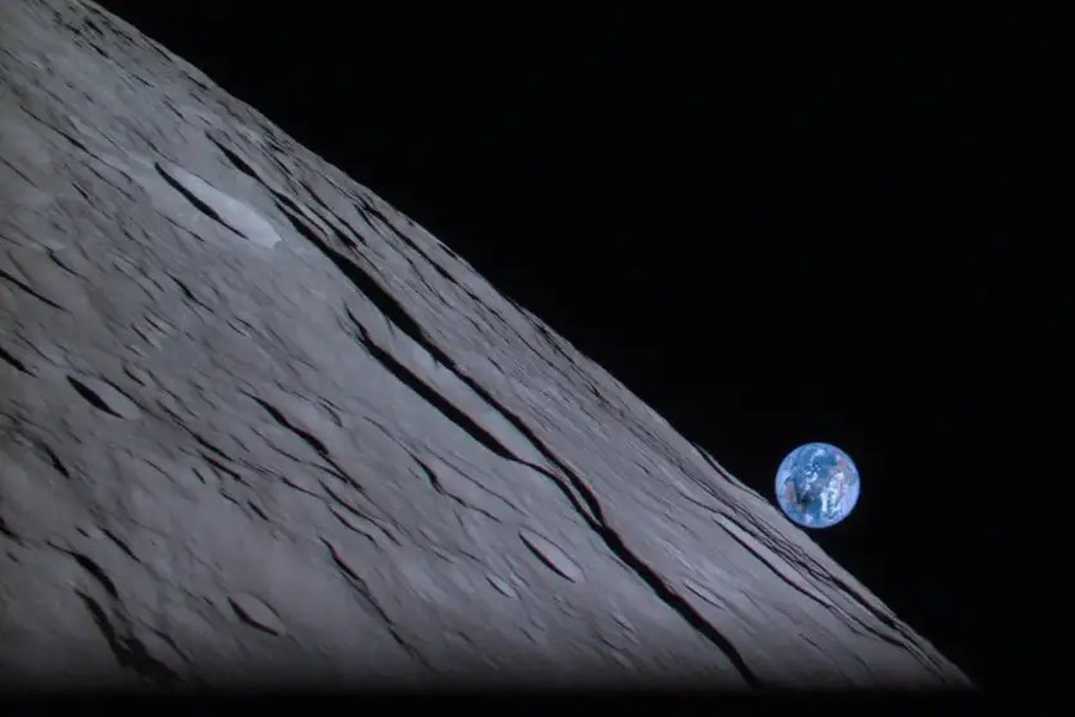 A picture of Earth during a lunar eclipse, taken from the moon by the Hakuto-R spacecraft