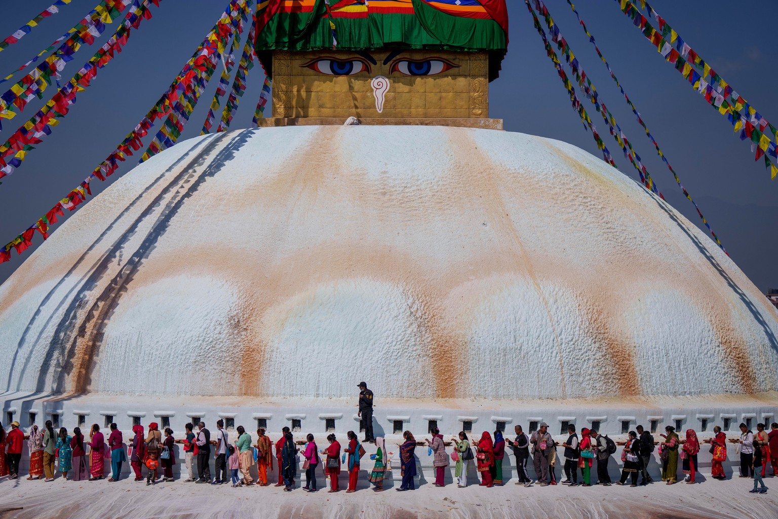 NEPAL BUDDHIST FESTIVAL
Tamang community people stand in a queue to offer prayers during the Temal festival at Boudhanath Stupa in Kathmandu, Nepal, Wednesday, April 5, 2023. During this festival peop ...