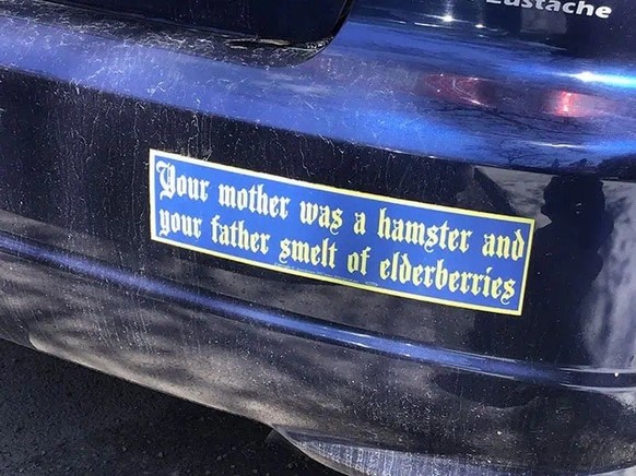Okay bei diesen Autoaufklebern mussten wir lachen. 
https://pleated-jeans.com/2024/09/18/hilarious-bumper-stickers/
