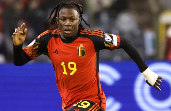 FILE - Belgium&#039;s Johan Bakayoko during the Euro 2024 group F qualifying soccer match between Belgium and Azerbaijan in Brussels, Sunday, Nov. 19, 2023. (AP Photo/Geert Vanden Wijngaert, File)