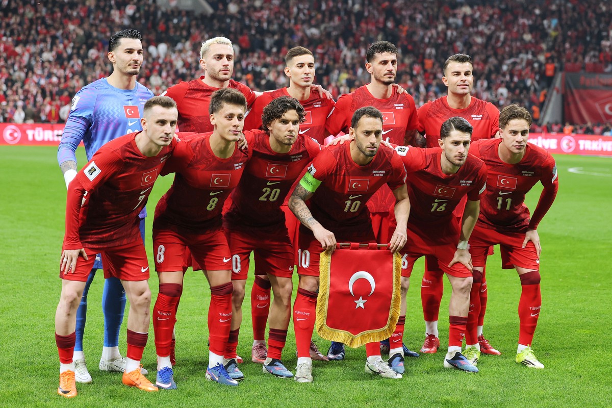 FILE - Turkey players pose for a team photo prior the 2026 World Cup playoff semifinal soccer match between Turkey and Romania, in Istanbul, Turkey, Thursday, March 26, 2026. (AP Photo/File)
WCup Turk ...