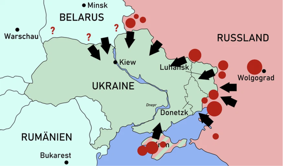 Rückt die russische Armee weiterhin aus Norden, Süden und Osten an, nennt man das «Zangenangriff».