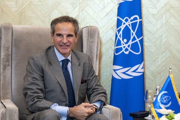 epa13100144 International Atomic Energy Agency (IAEA) Director General Rafael Grossi attends a meeting with Egyptian Minister of Foreign Affairs Badr Abdelatty (not pictured) in El Alamein, northern E ...