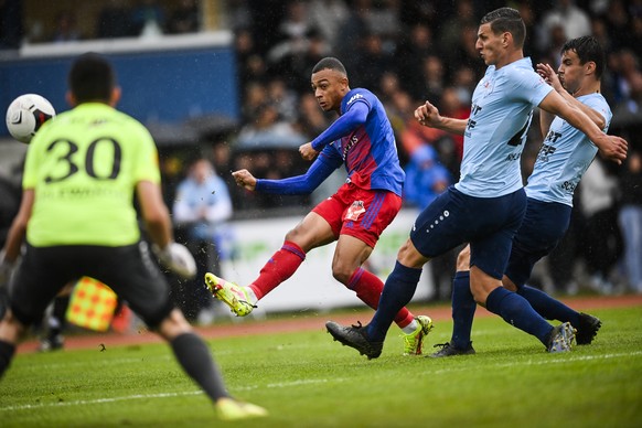 Basels Dan Ndoye im Schweizer Fussball Cup 1/16 Finalspiel zwischen dem FC Rorschach-Goldach und dem FC Basel, am Sonntag, 19. September 2021, auf der Sportanlage Kellen in Tuebach. (KEYSTONE/Gian Ehr ...