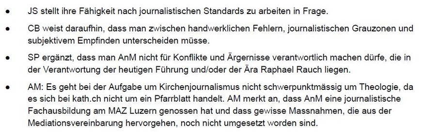 Screenshot aus dem internen Protokoll des Gremiums für die Besetzung der Stelle als Redaktionsleiterin und Direktorin von kath.ch