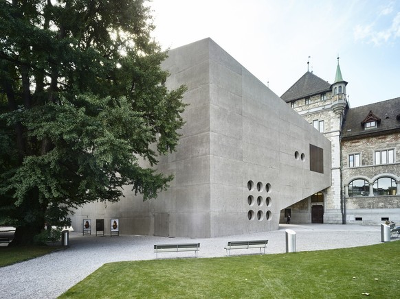 Exterior view of the new building of the National Museum Zurich with the old building behind it, photographed in Zurich, Switzerland, on October 4, 2016. After the construction period of three years a ...