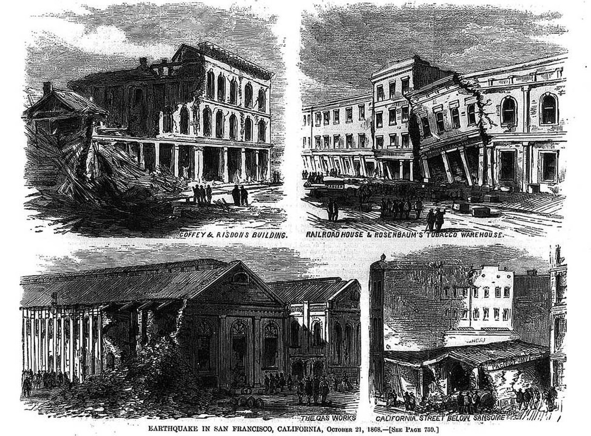 Illustration des Erdbebens in San Francisco im Harper's Weekly, November 1868.
https://www.loc.gov/item/2002737225/